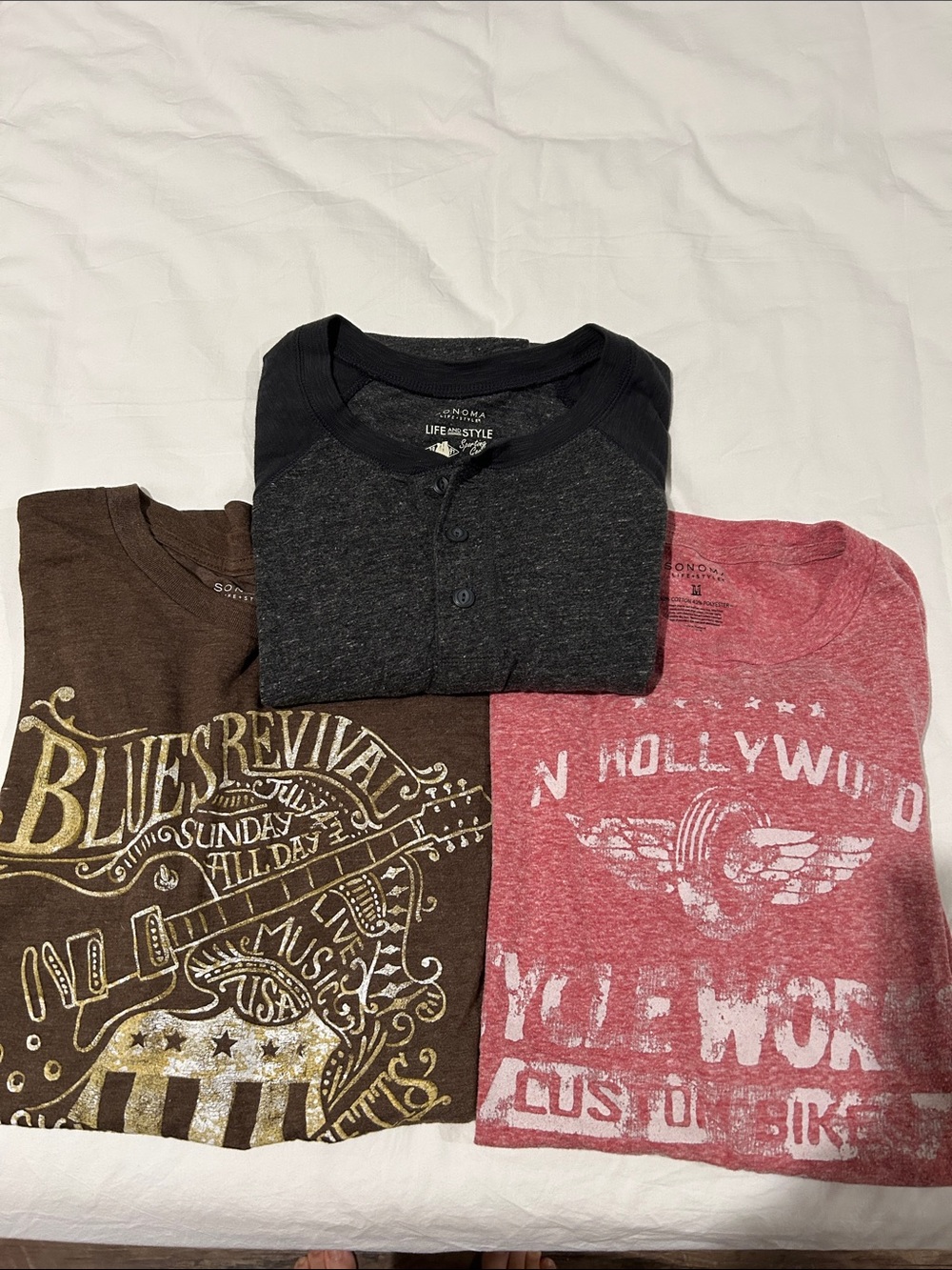 Sonoma Men’s Short Sleeve Tee & Henley Set - Black, Brown, Red